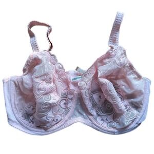 Gilligan & O'Malley Embroidered Lace Underwire Bra 36DD Pink Sheer Swiss‎ Dot